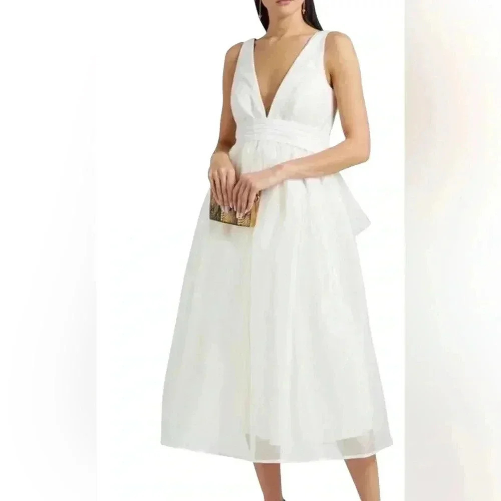 Sachin & Babi Carmina Ivory Organza Midi Dress Size 8 NWOT Bridal Cocktail